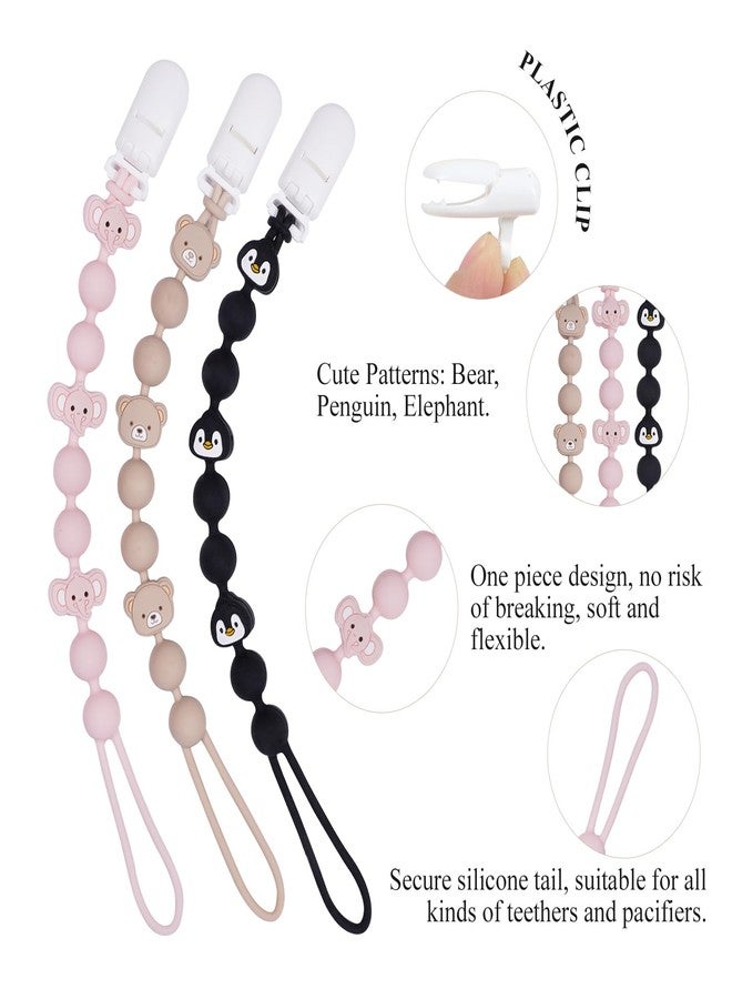 AmazingM Cute Fruits Silicone Pacifier Clip Holder,Pack of 3,Flexible One Piece Design Paci Leash,Binky Clips for Baby Boys and Girls,Newborn Essential. (Elephant,Penguin,Bear) - Image 2